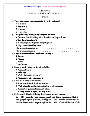 Câu hỏi trắc nghiệm môn Hóa học Lớp 8 - Chương I Chất - Nguyên tử - Phân tử